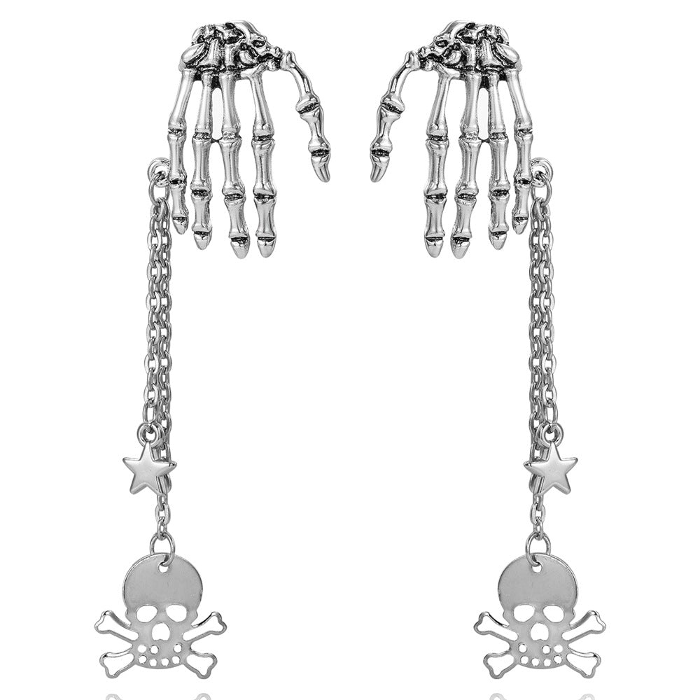Boucles d'oreilles gothiques Halloween vintage crâne pompon