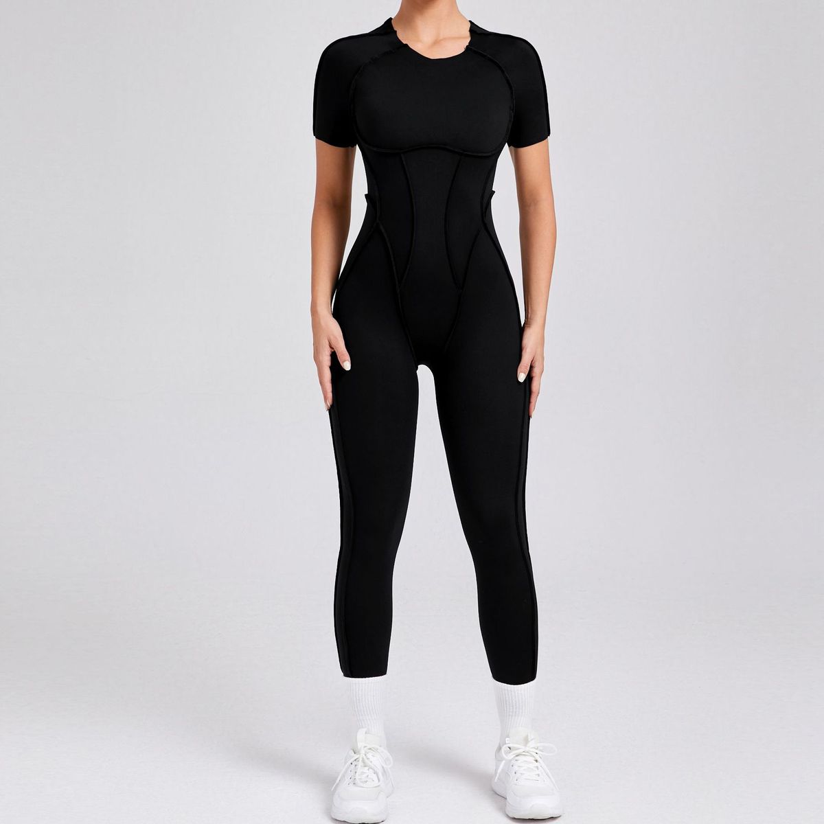 Women Fashion Solid Color Short-Sleeve Jumpsuits