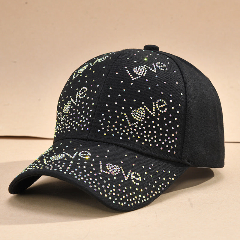 Gorra de béisbol con visera de sol y diamantes de imitación para mujer