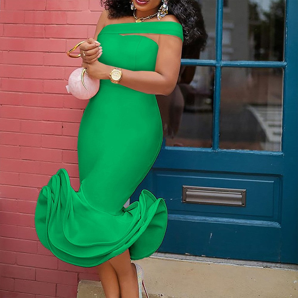 Vestido sexy de color sólido con hombros descubiertos para mujer
