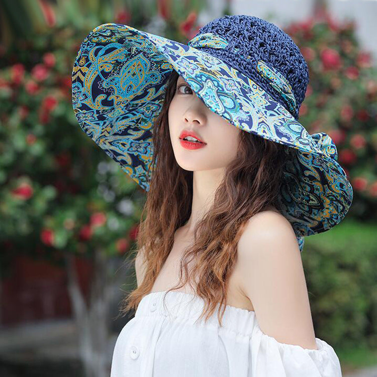 Chapeau de soleil en paille tissée pour femme, idéal pour les vacances d'été