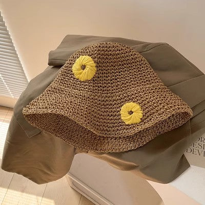 Summer Women Simple Straw Woven Daisy Sun Hat
