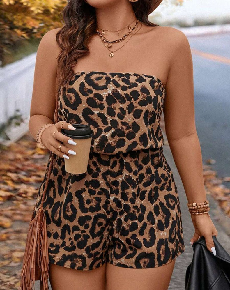 Women Fashion Sexy Plus Size Leopard Tube Top Rompers