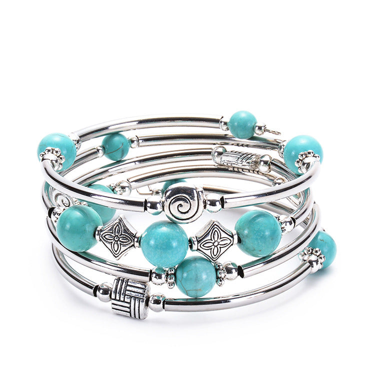 Pulsera de turquesa natural bohemia de moda para mujer