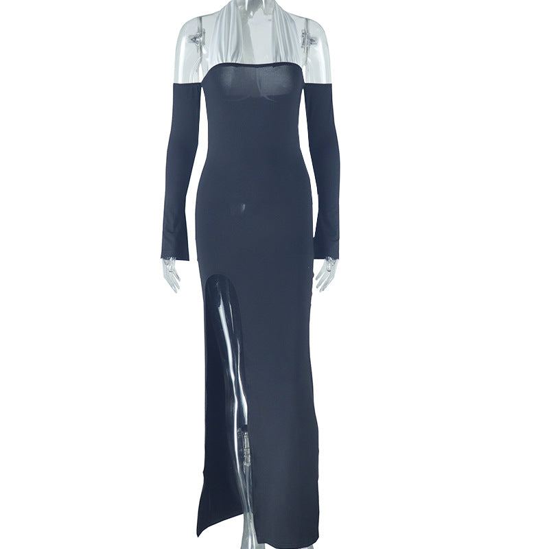 Robe longue élégante à épaules dénudées et col suspendu pour femme