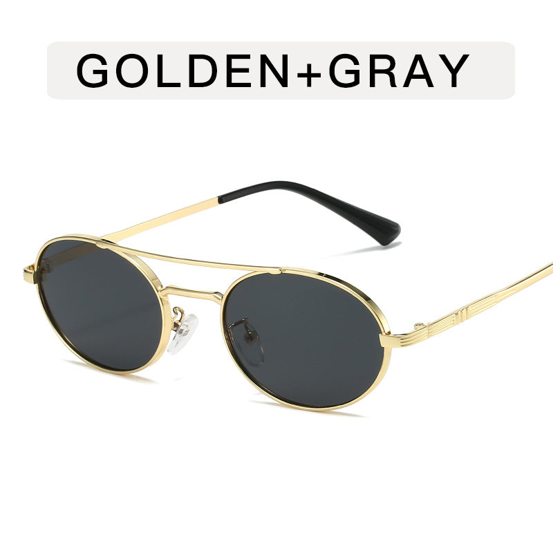 Fashion Personalized Small Frame Metal Double Beam Oval Sunglasses