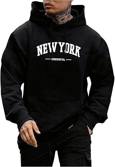 Men's Casual Fashion Letter Print Fleece-Lined Hoodie