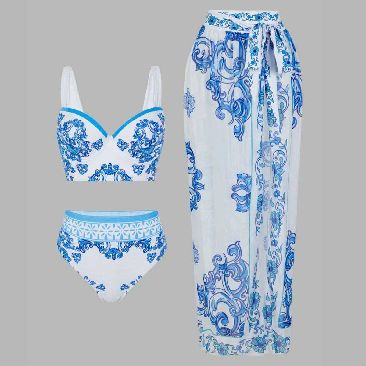 Conjunto de bikini de malla con estampado geométrico informal para mujer