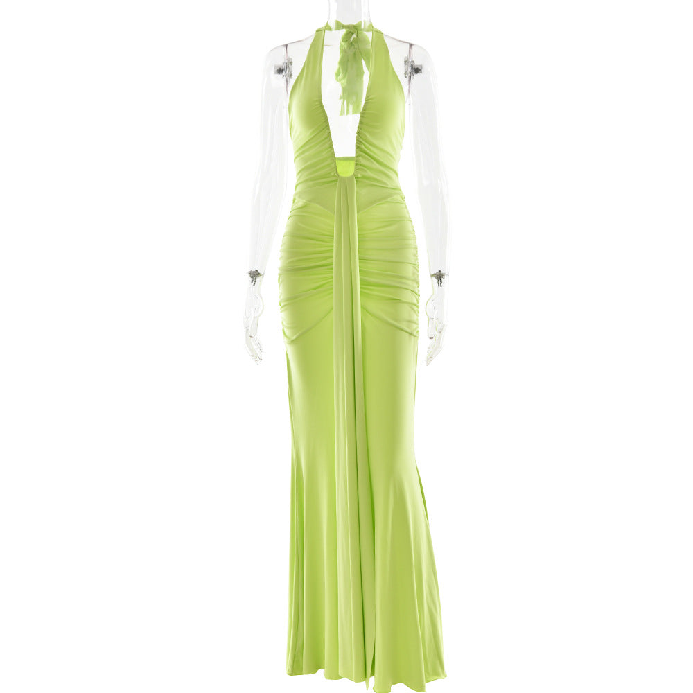 Robe sexy à col licou de couleur unie pour femme