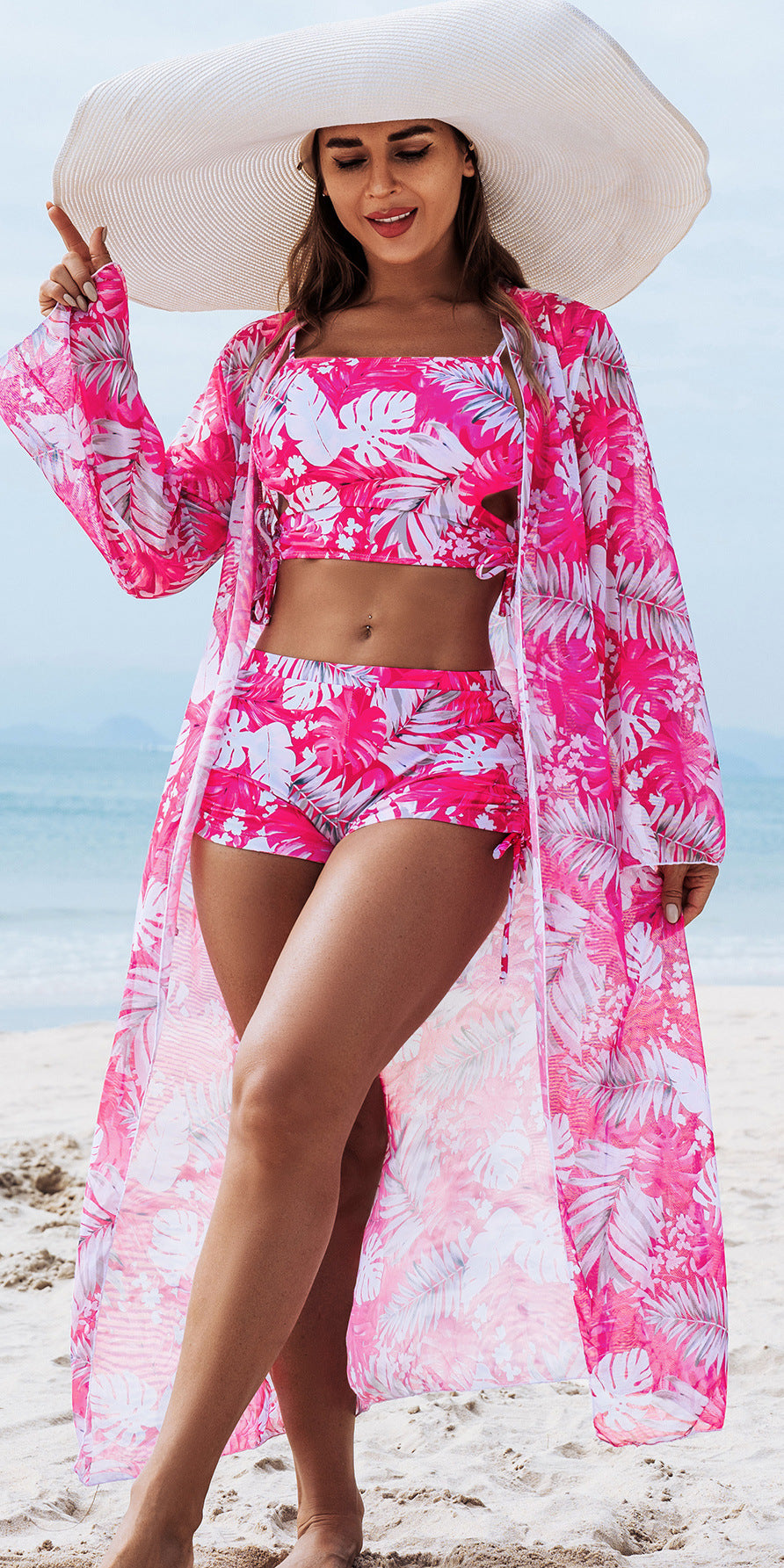 Women Fashion Sexy Multicolor Print Swimsuit Three-Piece Set