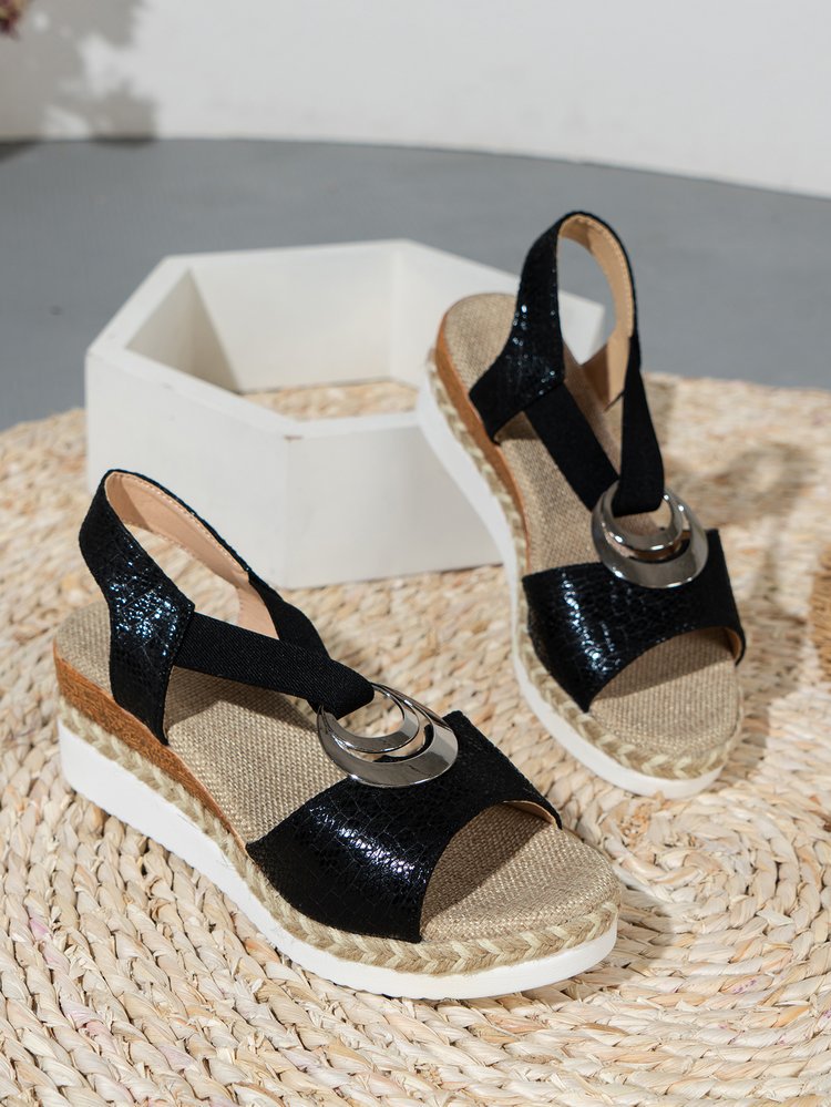 Sandales compensées à bout ouvert pour femmes, décontractées, en corde de chanvre, avec boucle en métal, pour les vacances