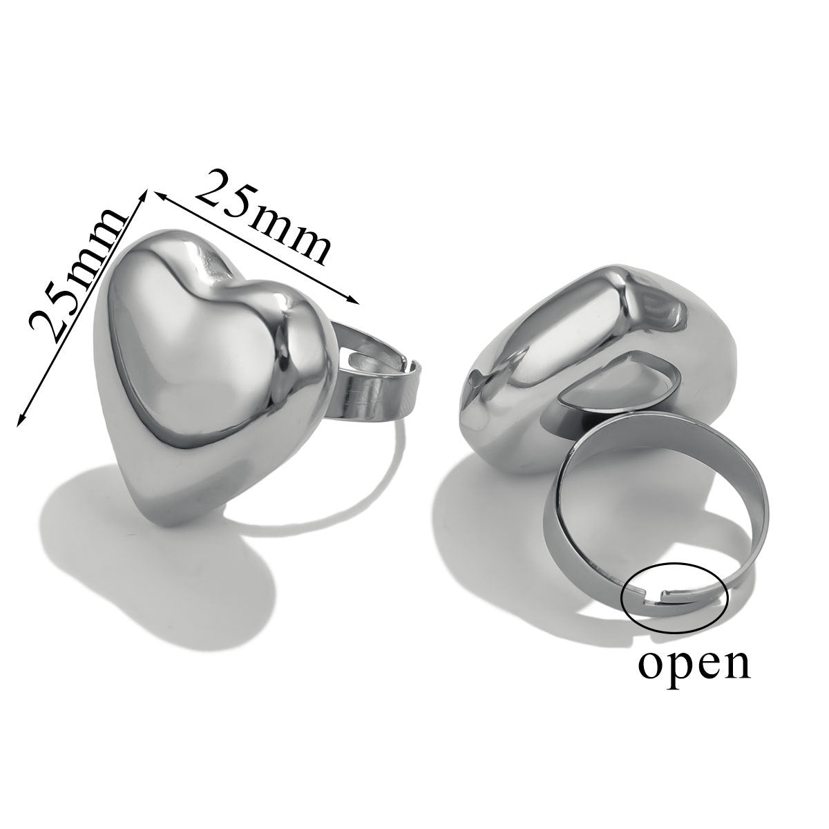 Bague ajustable en forme de cœur plaquée or 18 carats pour femme