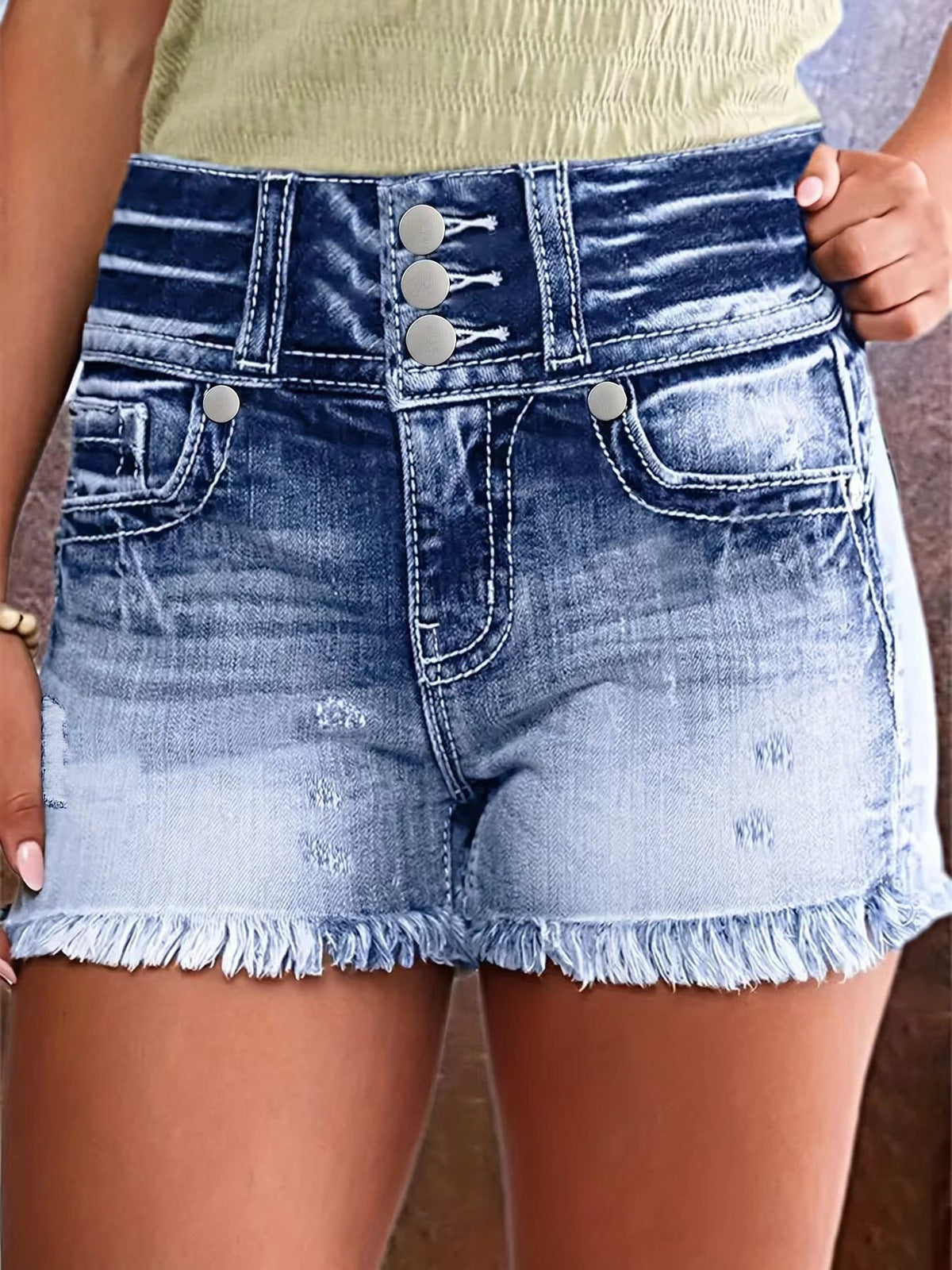 Pantalones cortos vaqueros de cintura alta con borlas informales a la moda para mujer