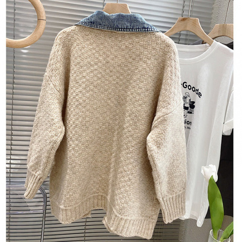 Chaqueta vaquera de punto con costuras distintivas para mujer