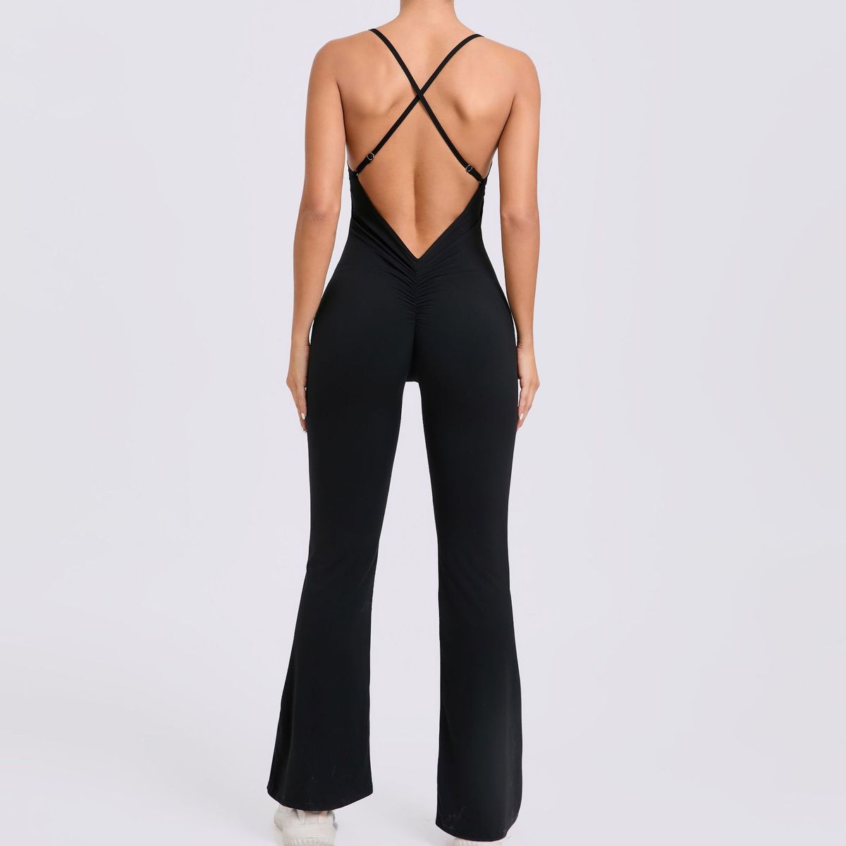 Adjustable Shoulder Strap Flared Yoga Jumpsuits for Women Cotton Blend