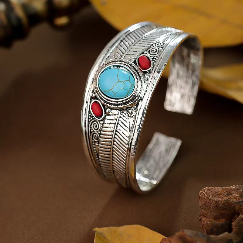 Pulsera ajustable abierta turquesa estilo bohemio retro para mujer, hermosa joyería vintage.