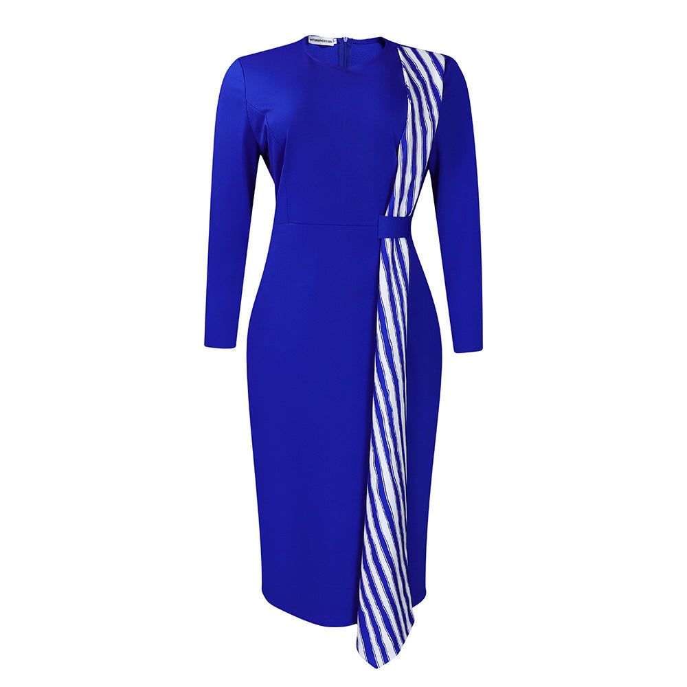 Women Fashion Elegant Plus Size Stitching Long-Sleeve Dress
