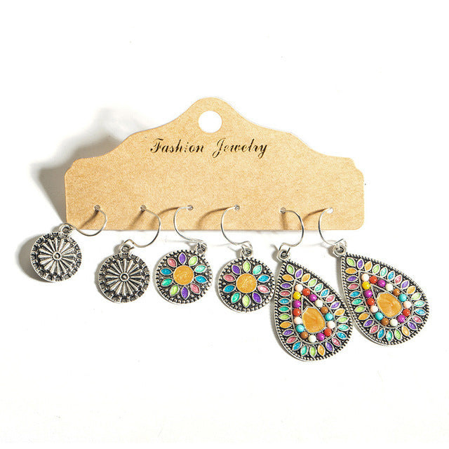 Conjunto de pendientes de aleación con forma de gota de aceite estilo bohemio