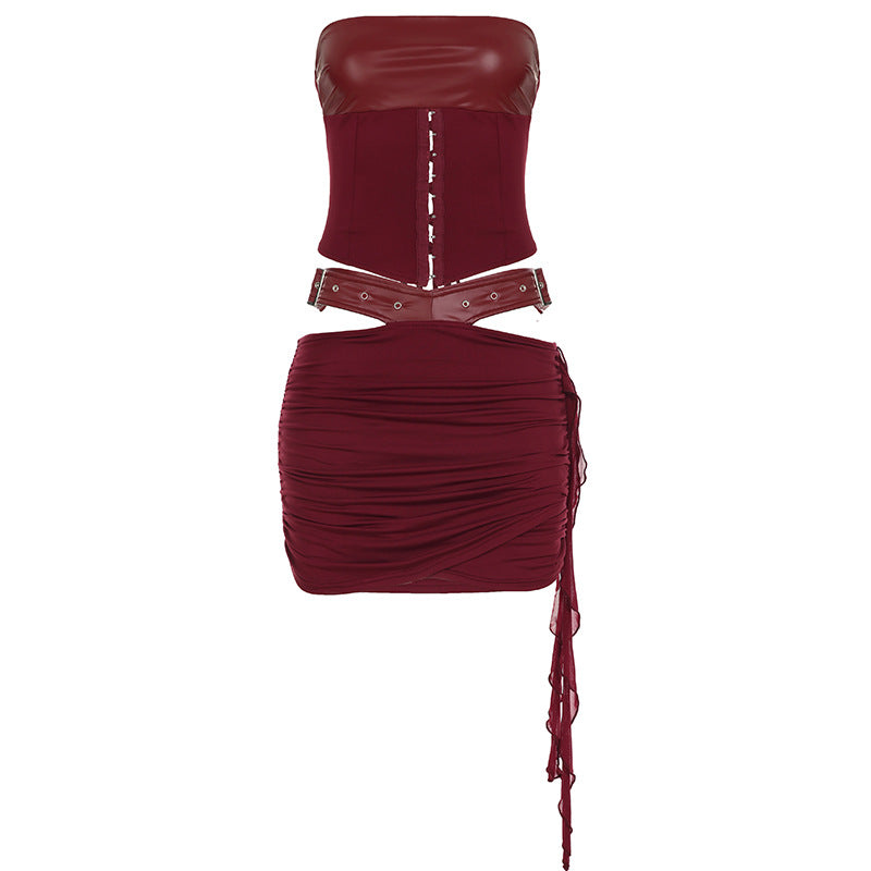 Ensemble sexy en cuir PU de couleur unie pour femme