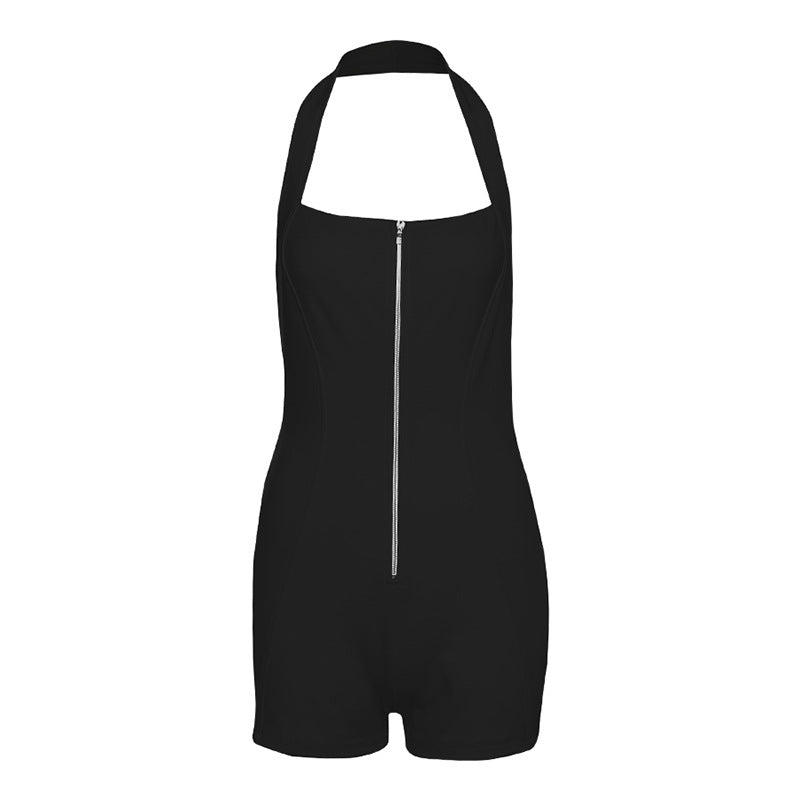 Women Fashion Sexy Solid Color Halter-Neck Rompers