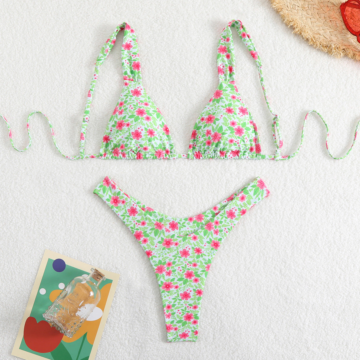 Maillot de bain bikini sexy à lacets et imprimé floral pour femme