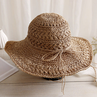 Chapeau de soleil ajouré en paille fait main pour femme