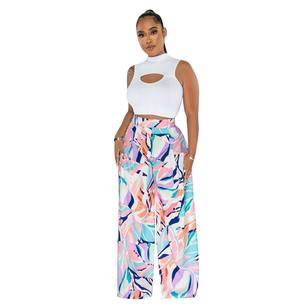 Conjunto de top corto sin mangas con cuello redondo informal a la moda para mujer