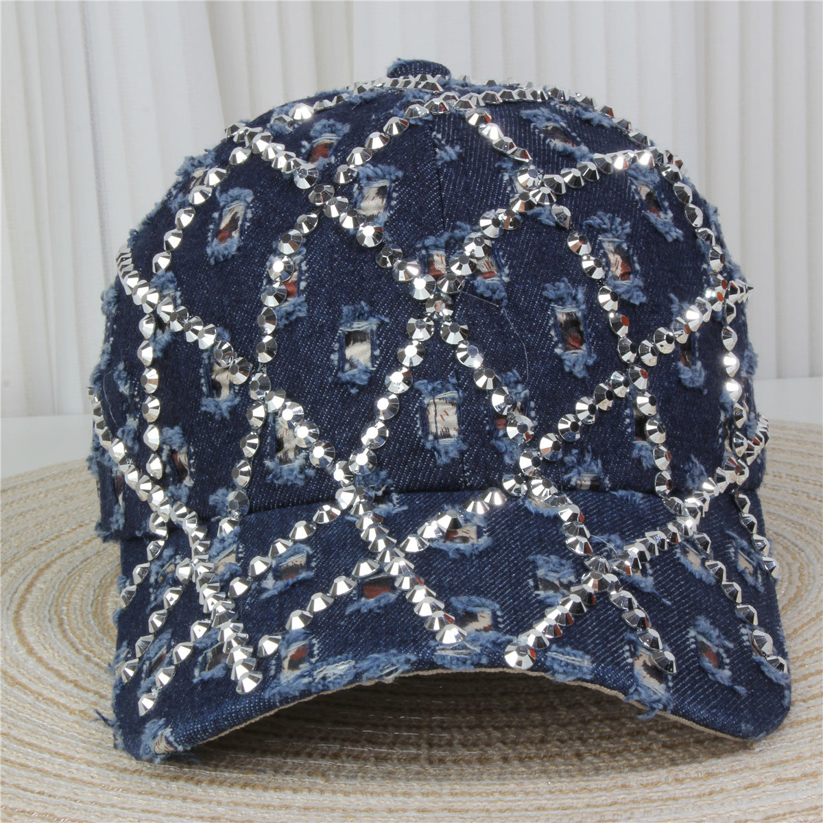 Fashion Casual Denim Rhinestone Sequins Baseball Cap
