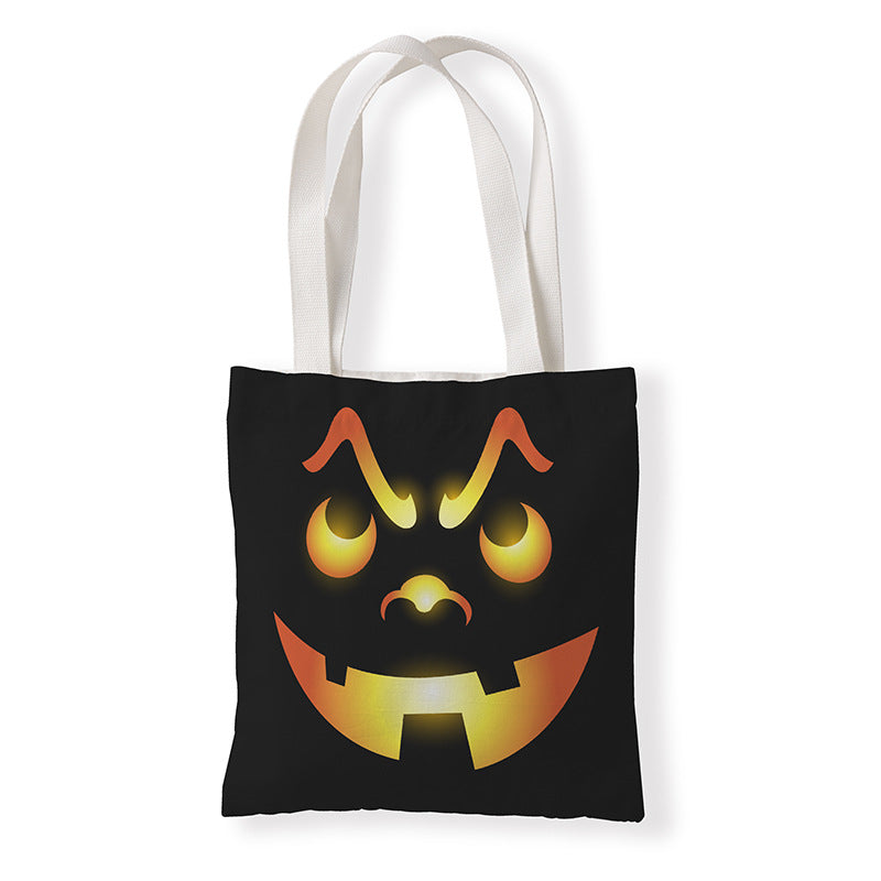 Bolsa de lona con estampado de calabaza divertida de dibujos animados de Halloween