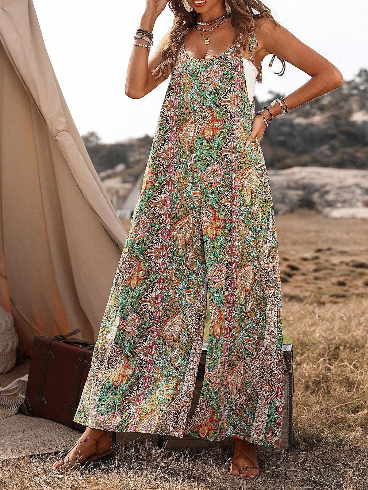 Women Casual Vacation Printed Sleeveless Jumpsuit