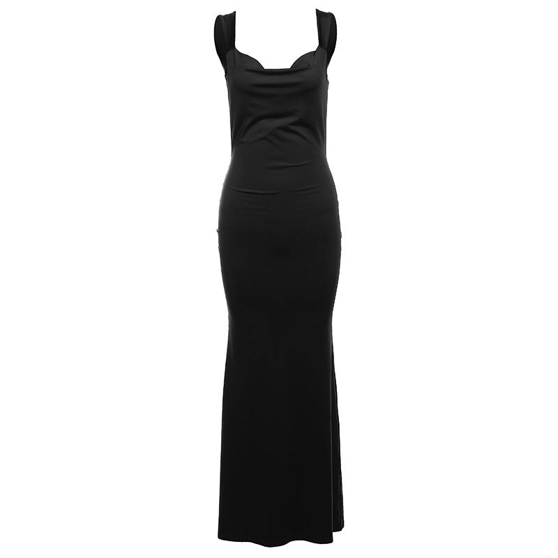 Women Sleeveless Backless Slim-Fit Dress Solid Color Party Evening
