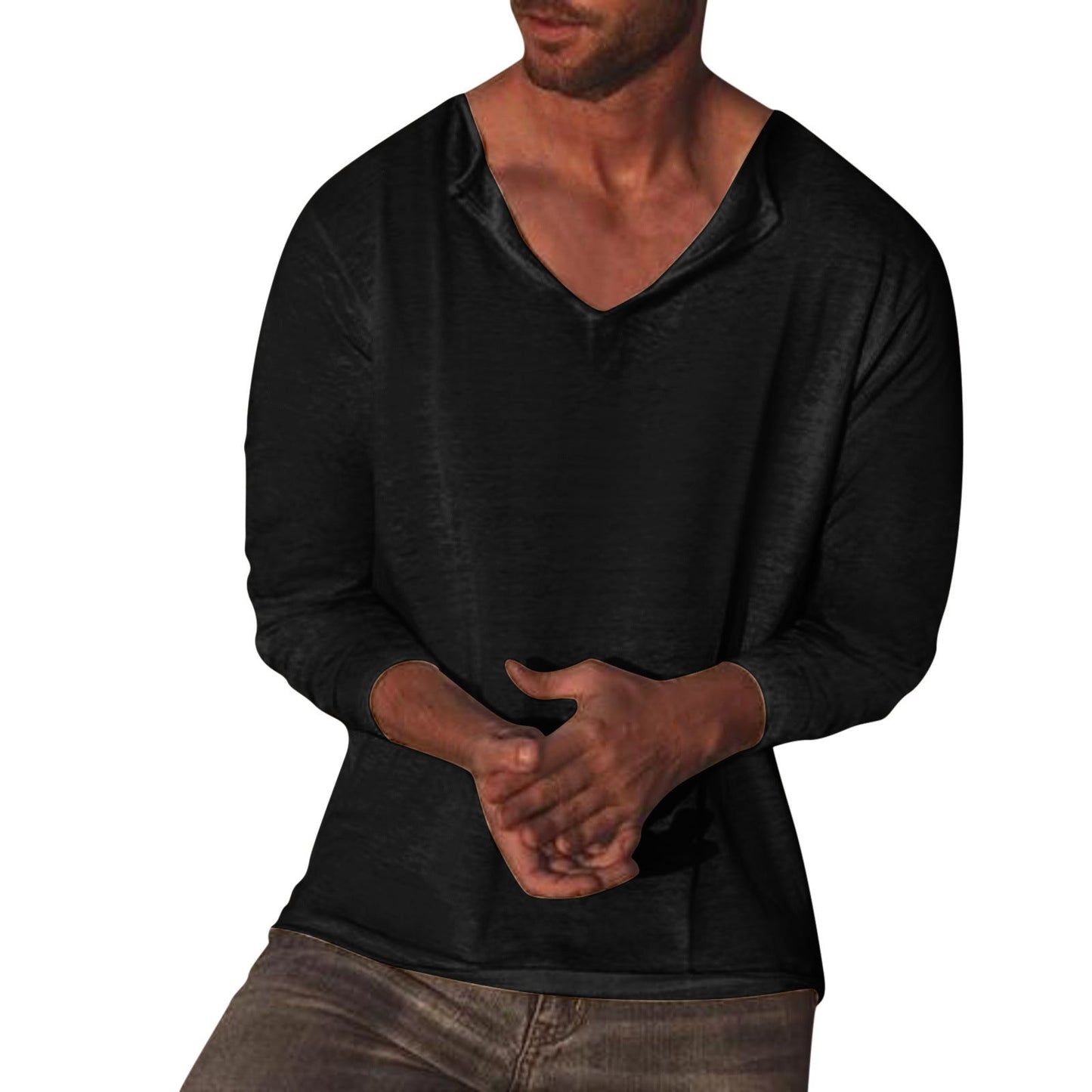 Men Fashion Leisure Vacation Solid Color Long Sleeve T-Shirt
