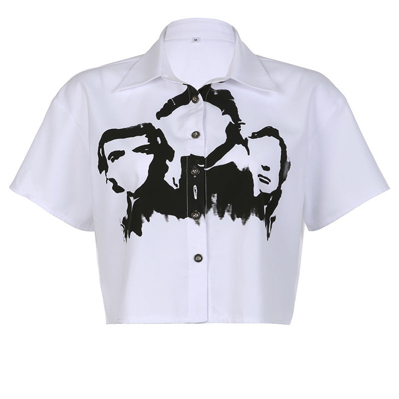 Women Fashion Sexy Contrast Color Print Blouse
