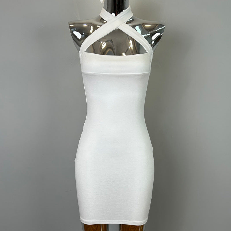Women Fashion Sexy Solid Color Halter Neck Dress