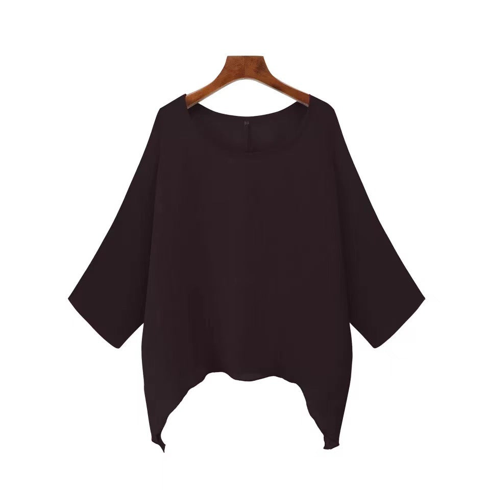 Blusa informal de manga larga irregular de color liso y talla grande para mujer