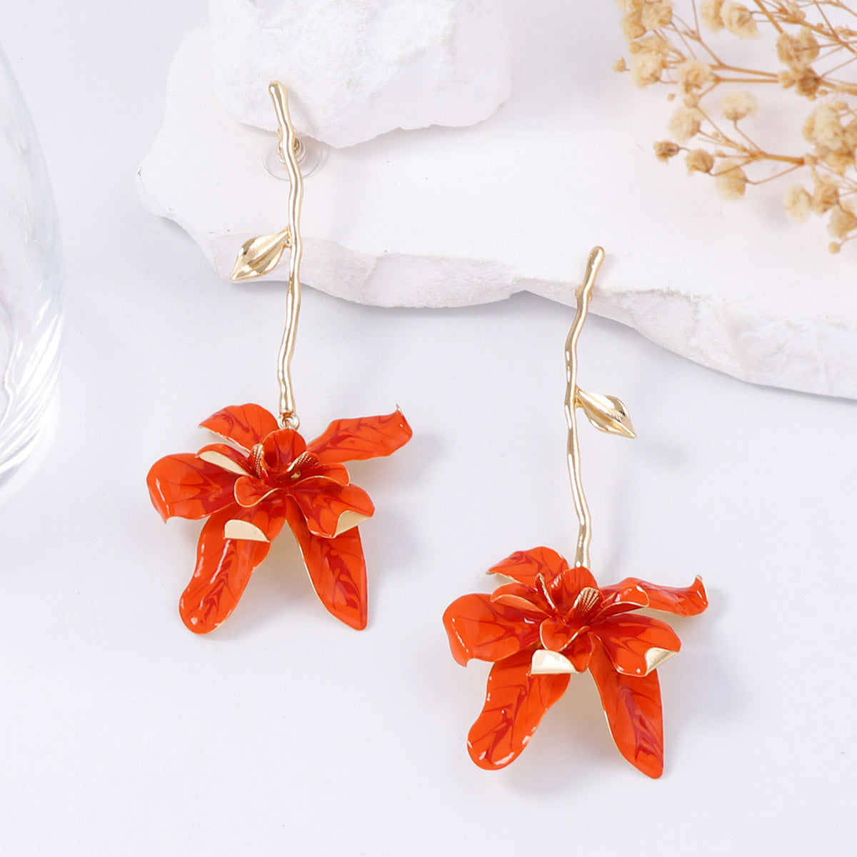 Boucles d'oreilles florales exagérées en métal, accessoires de style personnel