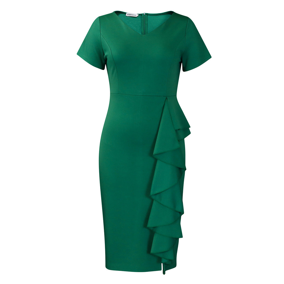 Elegante vestido de cintura alta con volantes de talla grande
