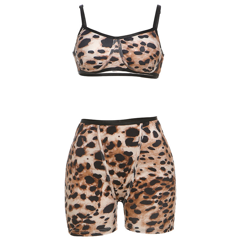 Women Fashion Sexy Leopard Printed Camisole Set