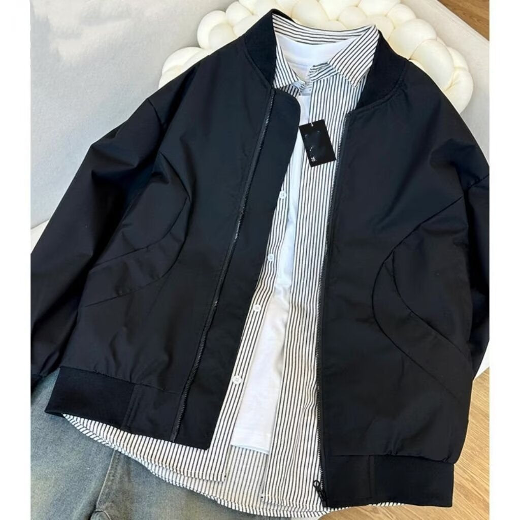 Chaqueta de béisbol informal de color sólido para hombre