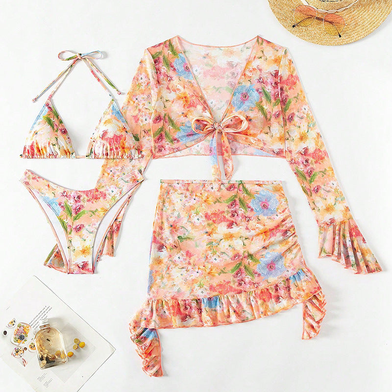 Traje de baño playero con estampado floral para mujer