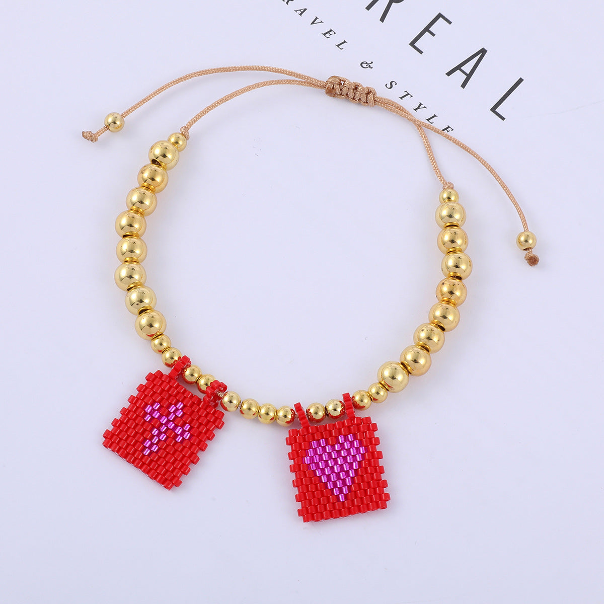 Bohemian Gold Beads Cross Heart Design Bracelet