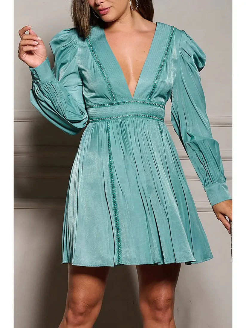 Vestido largo elegante con cuello en V estilo occidental para mujer