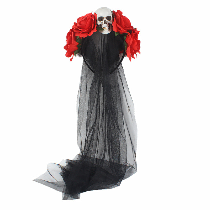 Witch Mesh Hair Accessories Halloween Skull Floral Headband
