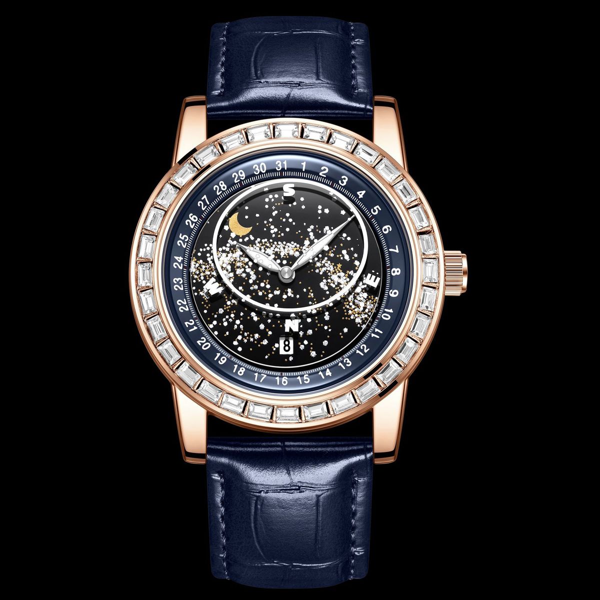 Men Casual Rotating Sky Star Rhinestone Waterproof Watch - Stylish and Durable