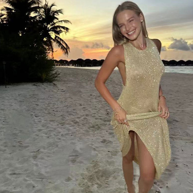 Blackless Women Sequin Sleeveless Coverup Dress