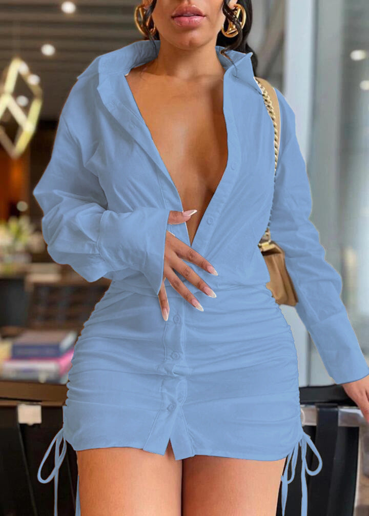 Vestido informal de mezcla de algodón de color liso para mujer