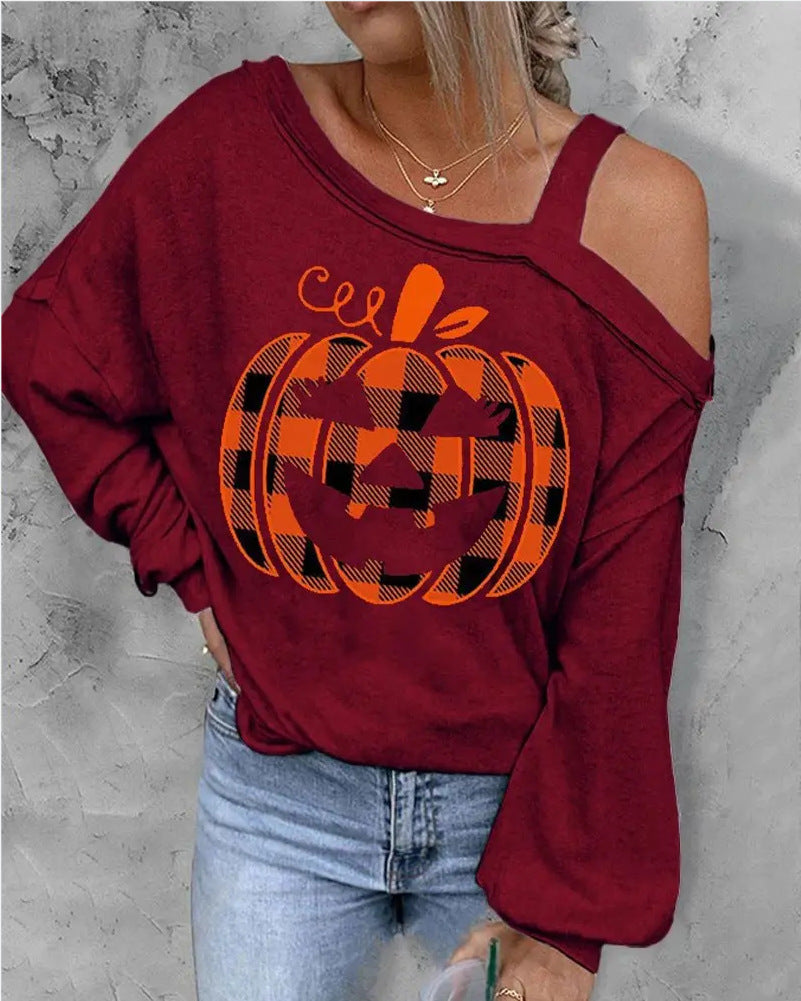 Sudadera con hombros descubiertos y efecto 3D para Halloween para mujer