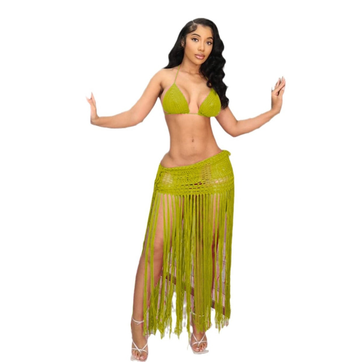 Bikini sexy de cuello halter de color sólido a la moda para mujer