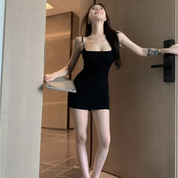 Women Fashion Spaghetti Strap Tight Dress in Milk Fiber
