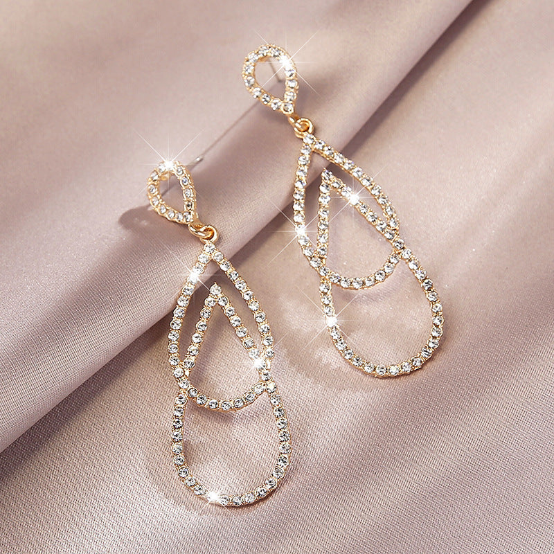 Women Fashion Exaggerated Geometric Long Zircon Earrings